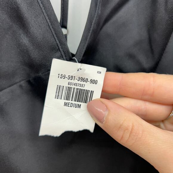 NEW Abercrombie Black Seamed Bodice Satin T-Strap V-Neck Long Maxi Dress Medium - Picture 4 of 5